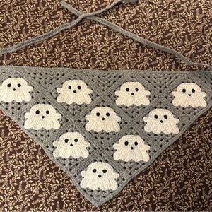 Cute Gray and White Ghost’s Crocheted Handmade original Bandana